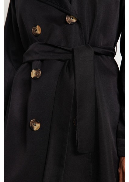 Kadın Moda Şık Oversize Ceket Yaka Uzun Düz Astarsız Kuşaklı Su Itici Uzun Trençkot indirimleri