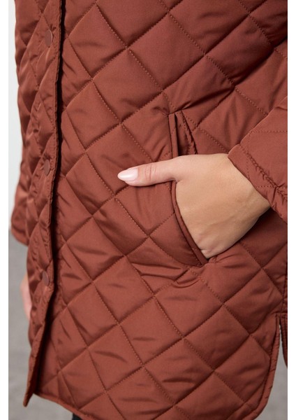 Kadın Moda Şık Regular Kapüşonlu Yaka Midi Düz Astarlı Kapüşonlu Su Itici Kapitone Mont