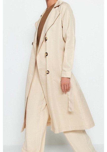 Kadın Moda Şık Oversize Ceket Yaka Uzun Düz Astarsız Kuşaklı Su Itici Uzun Trençkot modelleri