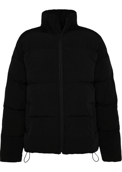 Moda Şık Bol Dik Yaka Standart Düz Astarlı Oversize Fit Dik Yaka Şişme Kışlık Mont