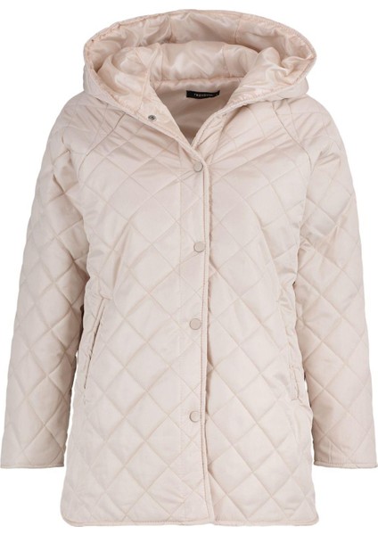 Kadın Moda Şık Regular Kapüşonlu Yaka Midi Düz Astarlı Kapüşonlu Su Itici Kapitone Mont