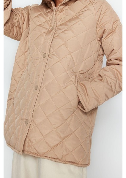 Kadın Moda Şık Regular Kapüşonlu Yaka Midi Düz Astarlı Kapüşonlu Su Itici Kapitone Mont modelleri