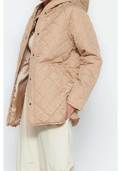 Kadın Moda Şık Regular Kapüşonlu Yaka Midi Düz Astarlı Kapüşonlu Su Itici Kapitone Mont indirimleri