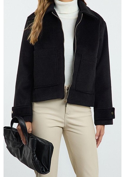 Kadın Moda Şık Oversize Gömlek Yaka Standart Düz Astarlı Oversize Kaşe Ince Ceket Mont fiyatları