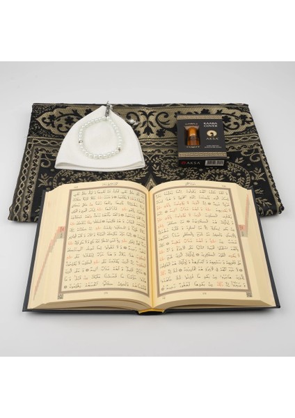 Takke + Esans + Tesbih + Seccade + Kuran Hediye Seti (Hafız Boy, Siyah) fırsatları