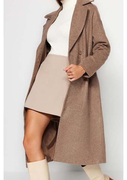 Tasarım Düz Astarlı Yaka Uzun Oversize Ceket Kadın Oversize Geniş Kesim Uzun Yünlü Kaşe Kaban