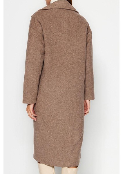 Tasarım Düz Astarlı Yaka Uzun Oversize Ceket Kadın Oversize Geniş Kesim Uzun Yünlü Kaşe Kaban indirimleri