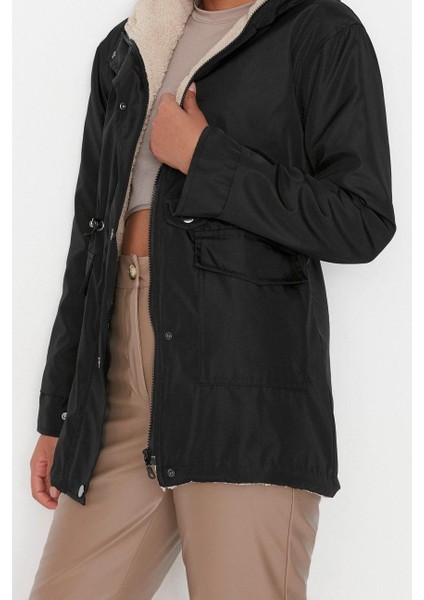 Tasarım Düz Astarlı Yaka Midi Regular Kapüşonlu Kadın Kapüşonlu Içi Kürklü Su Itici Parka Kaban fiyatları