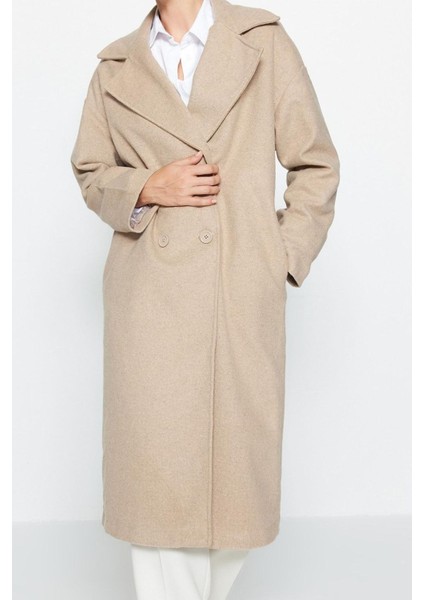 Tasarım Düz Astarlı Yaka Uzun Oversize Ceket Kadın Oversize Geniş Kesim Uzun Yünlü Kaşe Kaban fiyatları