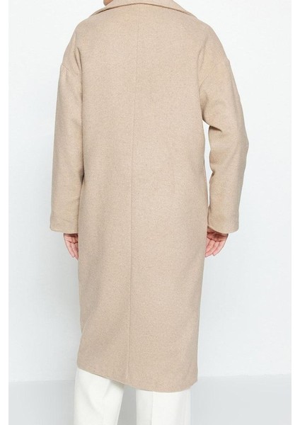 Tasarım Düz Astarlı Yaka Uzun Oversize Ceket Kadın Oversize Geniş Kesim Uzun Yünlü Kaşe Kaban indirimleri