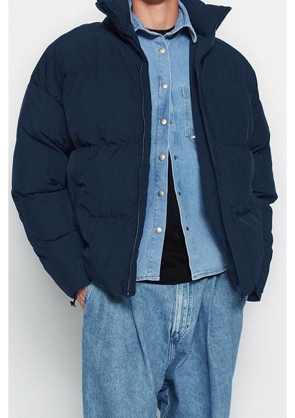 Tasarım Düz Astarlı Yaka Standart Bol Dik Unisex Oversize Fit Dik Yaka Şişme Kışlık Mont fiyatları