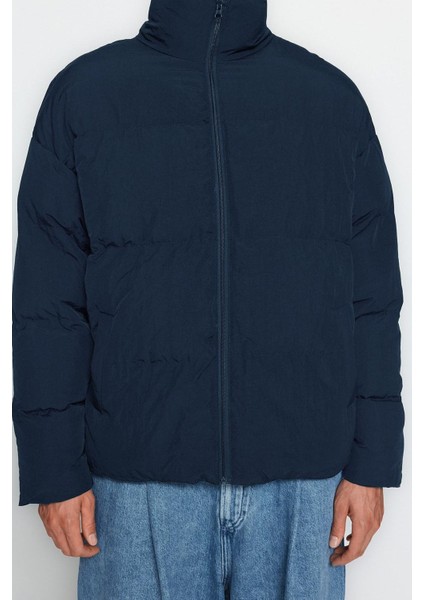 Tasarım Düz Astarlı Yaka Standart Bol Dik Unisex Oversize Fit Dik Yaka Şişme Kışlık Mont fırsatları