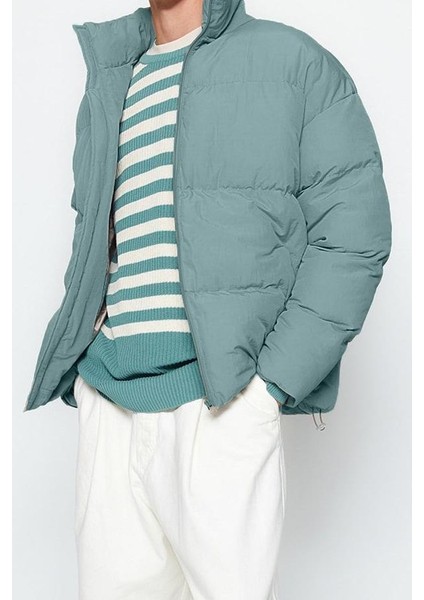 Tasarım Düz Astarlı Yaka Standart Bol Dik Unisex Oversize Fit Dik Yaka Şişme Kışlık Mont