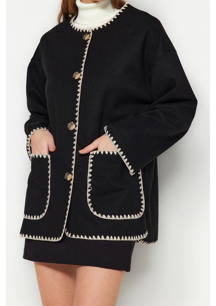 Tasarım Nakışlı Astarsız Yaka Standart Regular Bisiklet Kadın Nakış Detaylı Kaban fiyatları