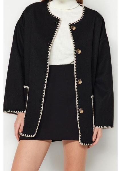 Tasarım Nakışlı Astarsız Yaka Standart Regular Bisiklet Kadın Nakış Detaylı Kaban modelleri