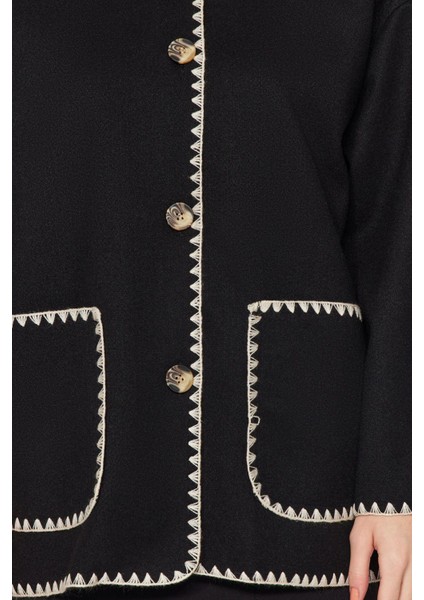 Tasarım Nakışlı Astarsız Yaka Standart Regular Bisiklet Kadın Nakış Detaylı Kaban fırsatları