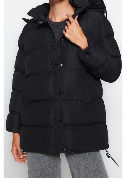 Tasarım Düz Astarlı Yaka Midi Regular Kapüşonlu Kadın Regular Kapüşonlu Su Itici Şişme Mont