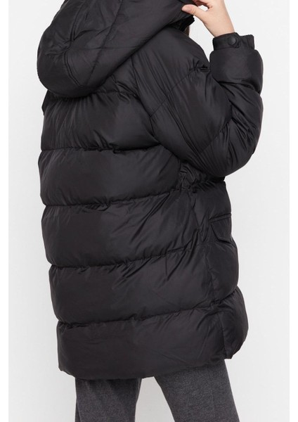 Tasarım Düz Astarlı Yaka Midi Regular Kapüşonlu Kadın Oversize Kapüşonlu Su Itici Şişme Mont indirimleri