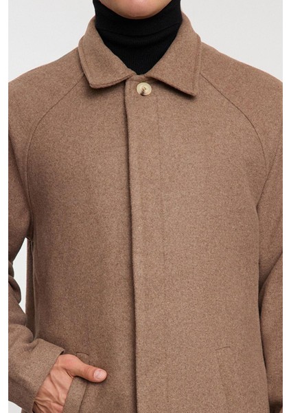 Tasarım Düz Astarsız Yaka Uzun Regular Gömlek Unisex Regular Fit Yün Karışımlı Kaşe Kışlık Kaban