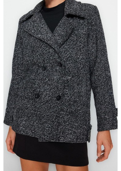 Tasarım Kırçıllı Astarlı Yaka Midi Oversize Ceket Kadın Oversize Geniş Kesim Kırçıllı Kaşe Kaban fırsatları