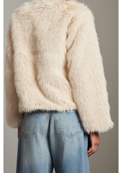 Tasarım Düz Astarlı Yaka Standart Bol Bisiklet Kadın Oversize Kürk Mont fırsatları