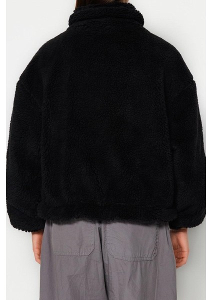 Tasarım Düz Astarlı Yaka Standart Oversize Dik Kadın Oversize Peluş Mont