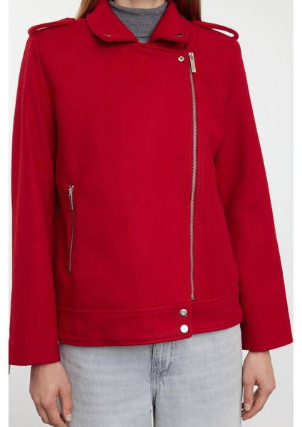 Tasarım Düz Astarlı Yaka Standart Regular Ceket Kadın Regular Örme Kaşe Biker Ince Ceket Mont fiyatları