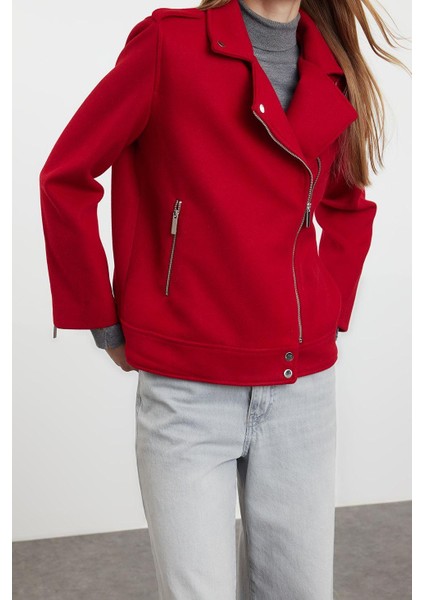 Tasarım Düz Astarlı Yaka Standart Regular Ceket Kadın Regular Örme Kaşe Biker Ince Ceket Mont modelleri