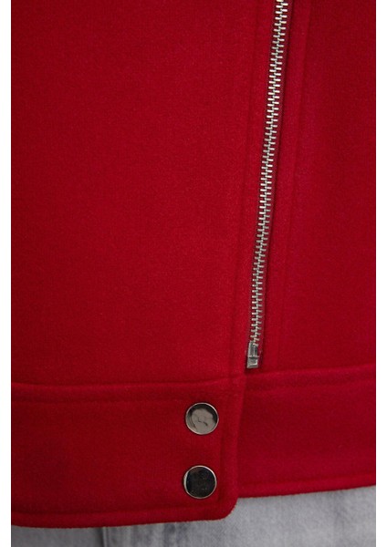 Tasarım Düz Astarlı Yaka Standart Regular Ceket Kadın Regular Örme Kaşe Biker Ince Ceket Mont fırsatları