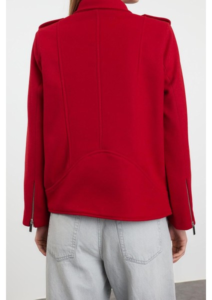 Tasarım Düz Astarlı Yaka Standart Regular Ceket Kadın Regular Örme Kaşe Biker Ince Ceket Mont indirimleri