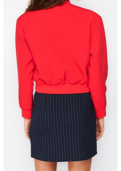 Tasarım Düz Astarlı Yaka Crop Bol Hakim Kadın Oversize Crop Ince Bomber Mont indirimleri