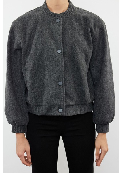 Tasarım Düz Astarlı Yaka Standart Hakim Kadın Kaşe Bomber Ceket Mont fiyatları