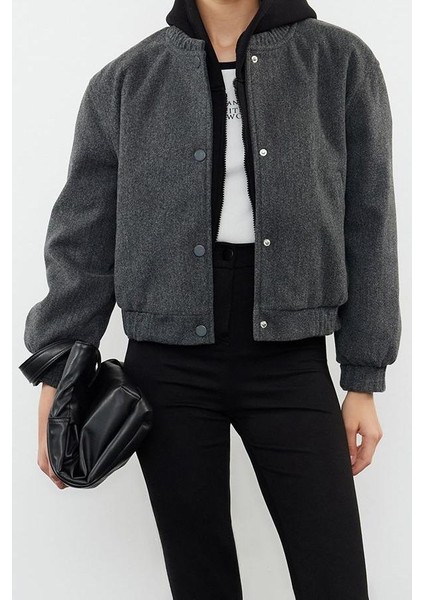 Tasarım Düz Astarlı Yaka Standart Hakim Kadın Kaşe Bomber Ceket Mont modelleri