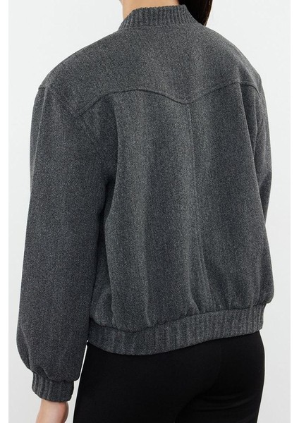 Tasarım Düz Astarlı Yaka Standart Hakim Kadın Kaşe Bomber Ceket Mont fırsatları