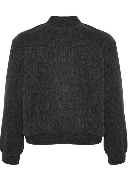 Tasarım Düz Astarlı Yaka Standart Hakim Kadın Kaşe Bomber Ceket Mont indirimleri