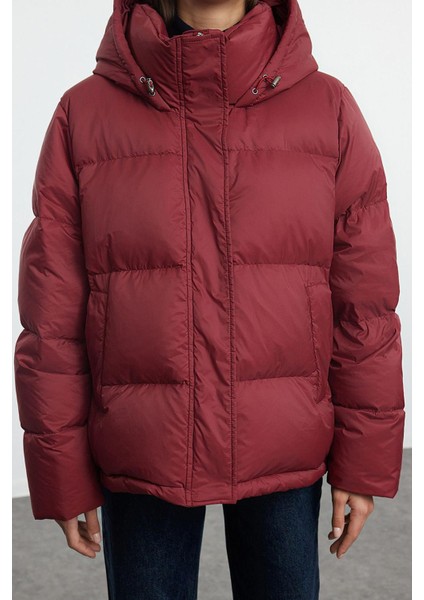 Tasarım Düz Astarlı Yaka Standart Oversize Kapüşonlu Kadın Kapüşonlu Kaz Tüylü Su Iticili Şişme Mont