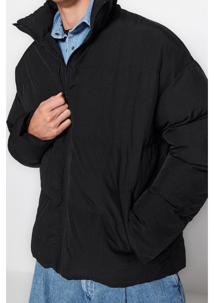 Tasarım Düz Astarlı Yaka Standart Bol Dik Unisex Oversize Fit Dik Yaka Şişme Kışlık Mont fiyatları