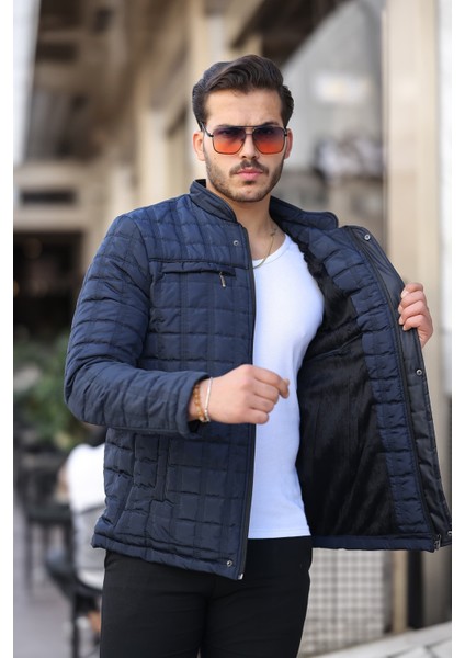 Erkek Lacivert Içi Kürklü Şişme Mont & Kaban Su Itici Rüzgar Geçirmez Kapitone Klasik Comfort modelleri