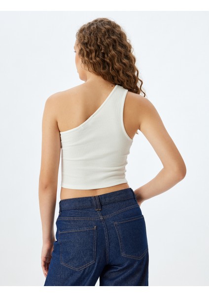 Crop Atlet Tek Omuz Pencere Detaylı Kolsuz