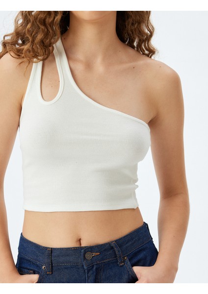Crop Atlet Tek Omuz Pencere Detaylı Kolsuz
