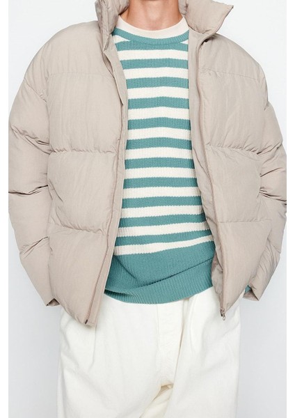 Tasarım Düz Astarlı Yaka Standart Bol Dik Unisex Oversize Fit Dik Yaka Şişme Kışlık Mont