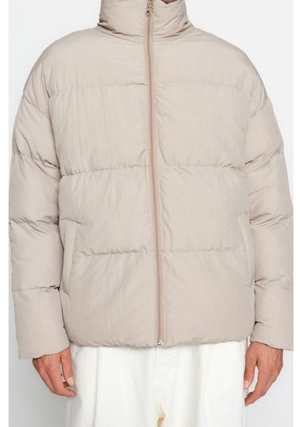 Tasarım Düz Astarlı Yaka Standart Bol Dik Unisex Oversize Fit Dik Yaka Şişme Kışlık Mont fırsatları