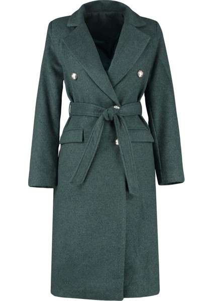 Tasarım Düz Astarlı Yaka Uzun Fitted Ceket Kadın Fitted Kuşaklı Gold Düğmeli Uzun Yünlü Kaşe Kaban fiyatları