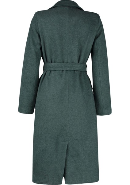 Tasarım Düz Astarlı Yaka Uzun Fitted Ceket Kadın Fitted Kuşaklı Gold Düğmeli Uzun Yünlü Kaşe Kaban modelleri