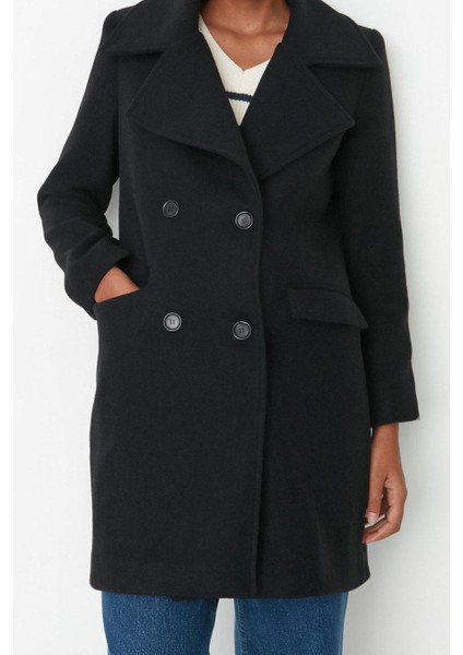 Tasarım Düz Astarlı Yaka Midi Regular Ceket Kadın Regular Düğme Kapamalı Kaşe Kaban modelleri