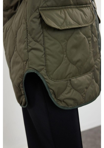 Tasarım Renkli Astarlı Yaka Midi Regular Bisiklet Kadın Oversize Su Itici Kapitone Mont fiyatları