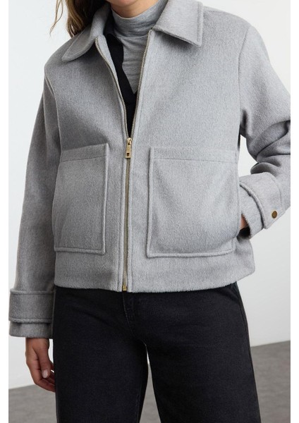 Tasarım Düz Astarlı Yaka Standart Oversize Gömlek Kadın Oversize Kaşe Ince Ceket Mont