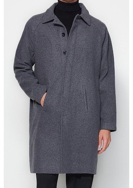 Tasarım Düz Astarsız Yaka Uzun Regular Gömlek Unisex Regular Fit Yün Karışımlı Kaşe Kışlık Kaban