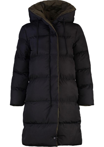 Kadın Moda Şık Regular Kapüşonlu Yaka Uzun Düz Çift Taraflı Kapüşonlu Su Itici Şişme Anorak Mont