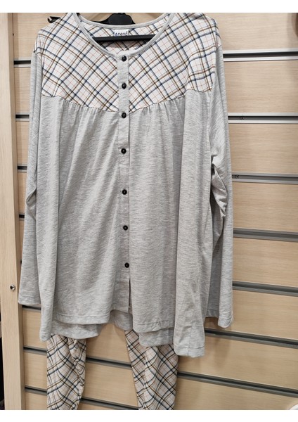 NENA%100 Pamuk Uzun Kol Robalı Önden Düğmeli Kadın Pijama Takım 14758